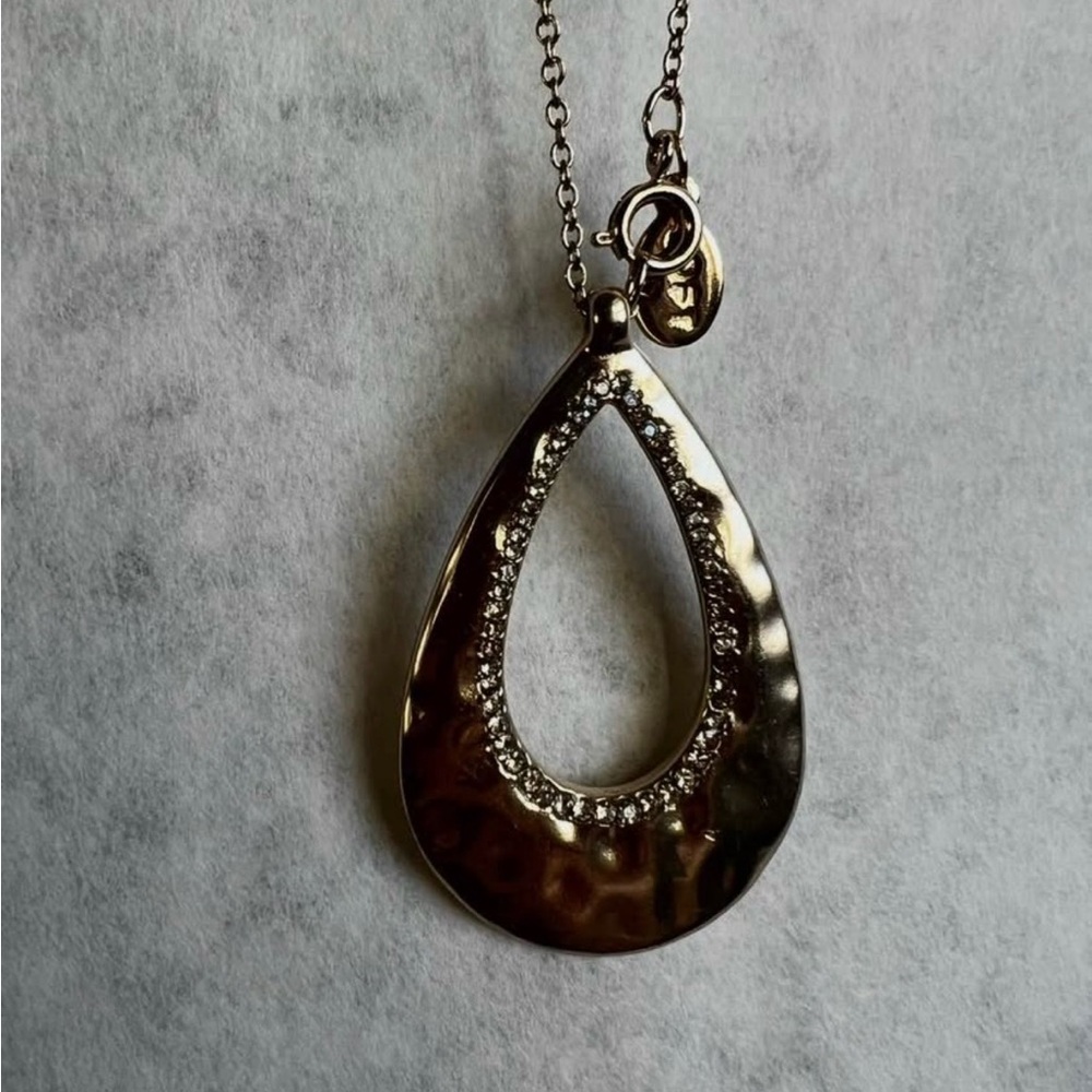 NEW LOFT Double Hammered Crescent Teardop Necklace Silver